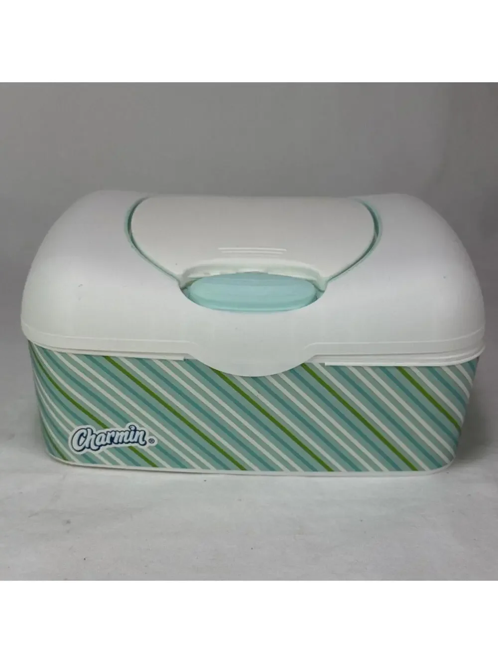 Charmin Plastic Wet Wipes Container Dispenser Holder With blue green Stripes